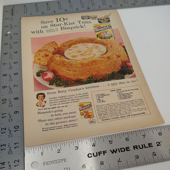 1958 Star-Kist Tuna Ad Bisquick Ring Recipe Betty Crocker MCM Print Ad Ephemera - Picture 3 of 9